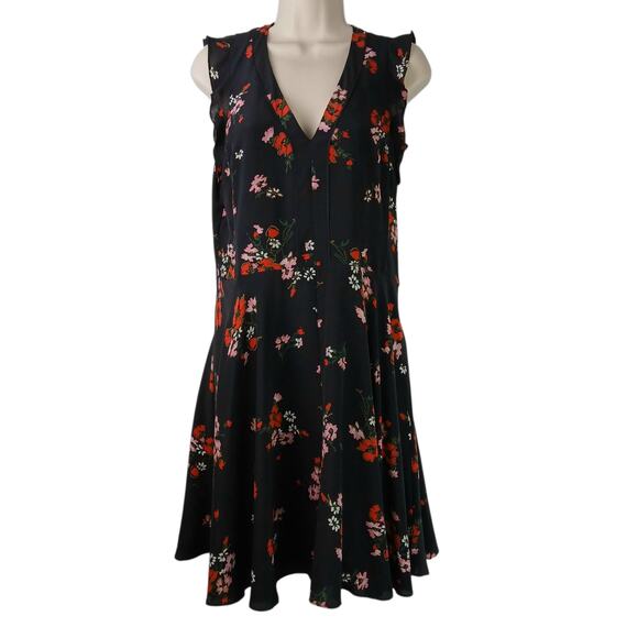 Rebecca Taylor SZ 6 Silk Marguerite Black Floral Dress $395 - Picture 2 of 8